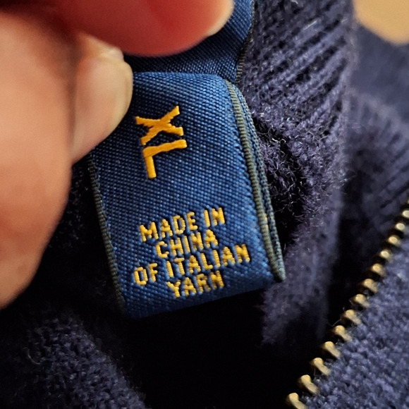 Ralph Lauren men navy merino wool 1/4 zip pullover sweater size X Large EUC - Picture 4 of 6